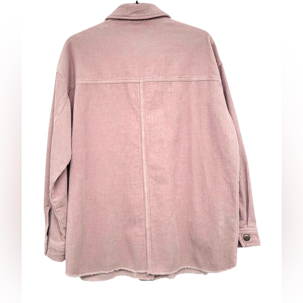 Zara Light Pink Utility Jacket/Shacket, corduroy, frayed bottom, Size Large - Picture 3 of 7